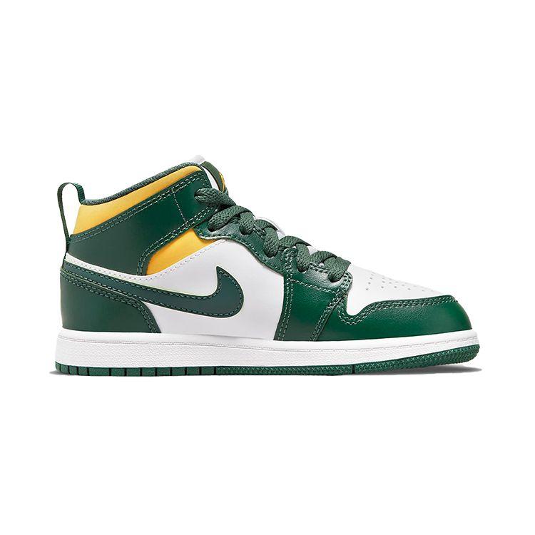 Кроссовки Air Jordan 1 Mid PS Sonics Kids White Noble-Green Pollen 640734-371