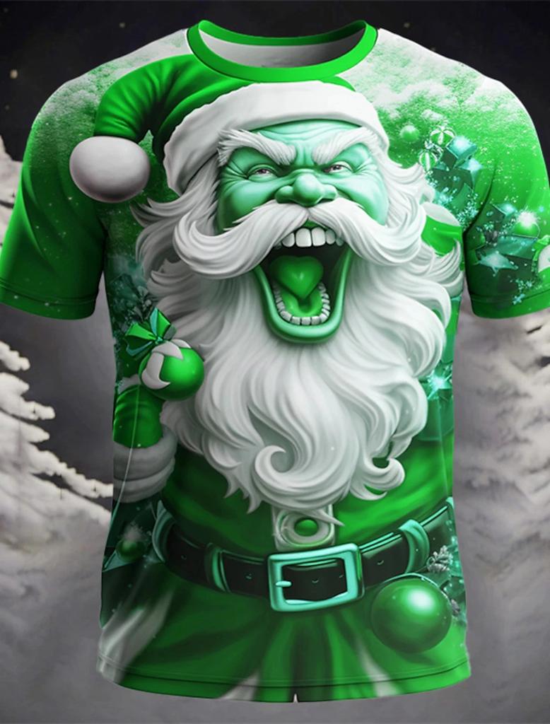 Christmas Santa Holiday Shirt 3D Printed Hot Christmas Short Sleeve Party Men's Tops Rave Printed Casual Fashion Menswear