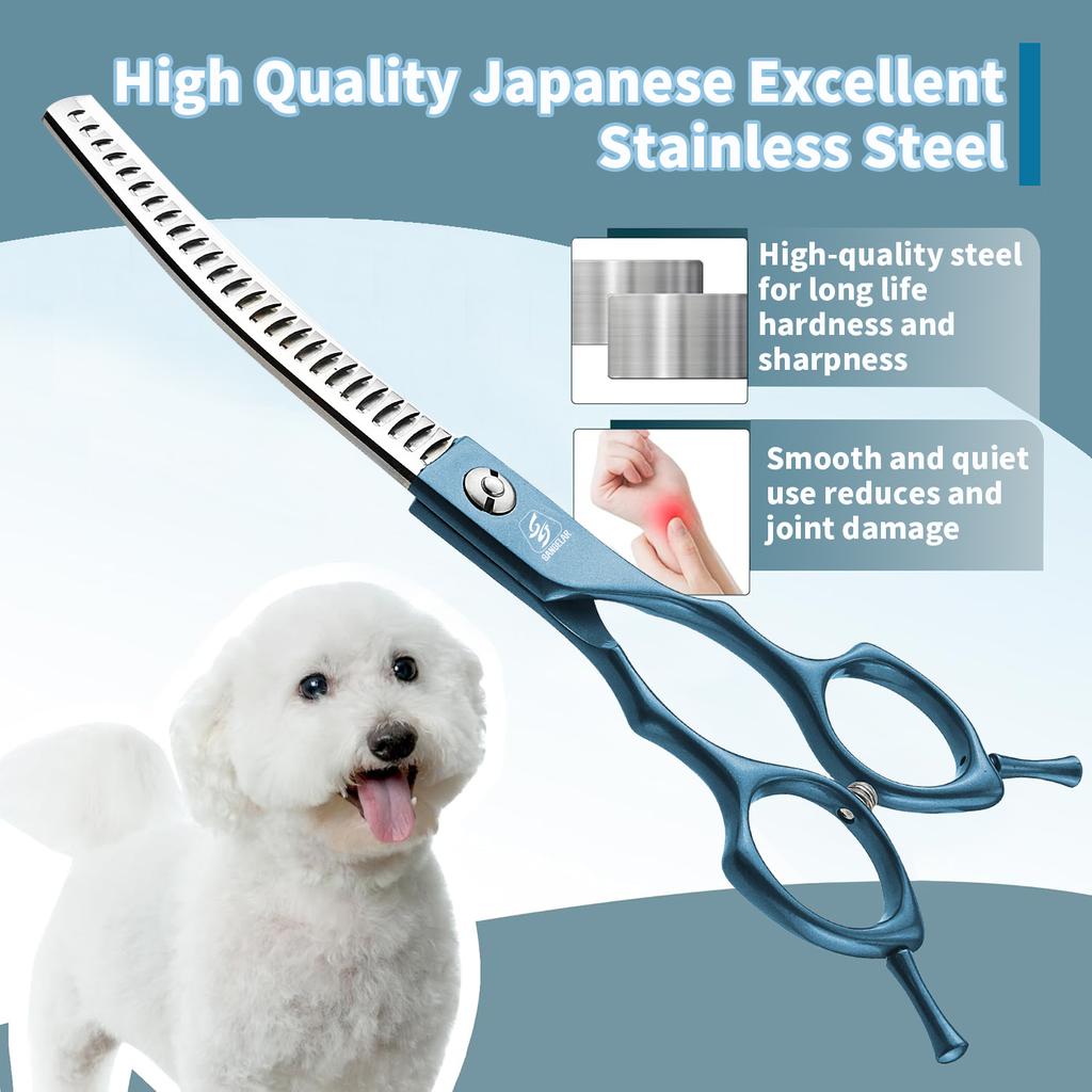 SANGELAR 6,5-дюймовые синие изогнутые ножницы для груминга домашних животных, могут сгибаться вверх и вниз, удаляют 20%-35% и 45%-60% волос, высококачественный инструмент для груминга