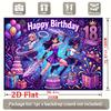 Vibrant Neon Fantasy Little Princesses in Dynamic Poses with Sparkling Magic Wands, Birthday Cake, Gifts, Balloons, Happy Birthday and 18