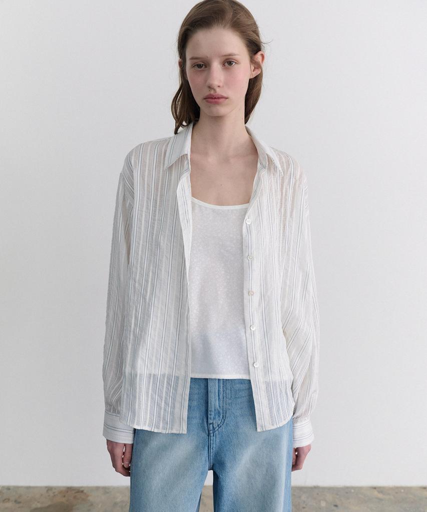 ANDNEEDS Flow Stripe Sheer Shirt (White)