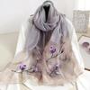 Luxury Wool Blend Silk Scarf: High-End Embroidered Begonia Design Shawl for Women