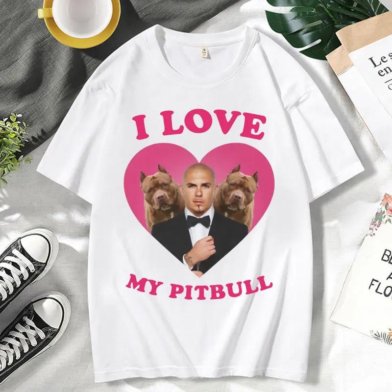 Funny I Love My Pitbull Mr Worldwide Tshirt Short Sleeve s Clothing Trendy Street Tees Fashion Summer T Shirt