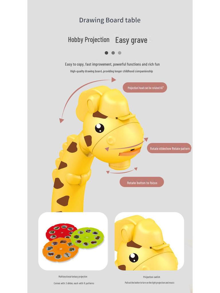 Multifunctional Deer Projector Drawing Table with Sound & Light - Children's Graffiti & Writing Board Toy