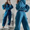 Women Hooded Tracksuit Two Pieces Set Sweatshirts Pullover Hoodies Pockets Pants Suit Drawstring Trousers Sports Outfits