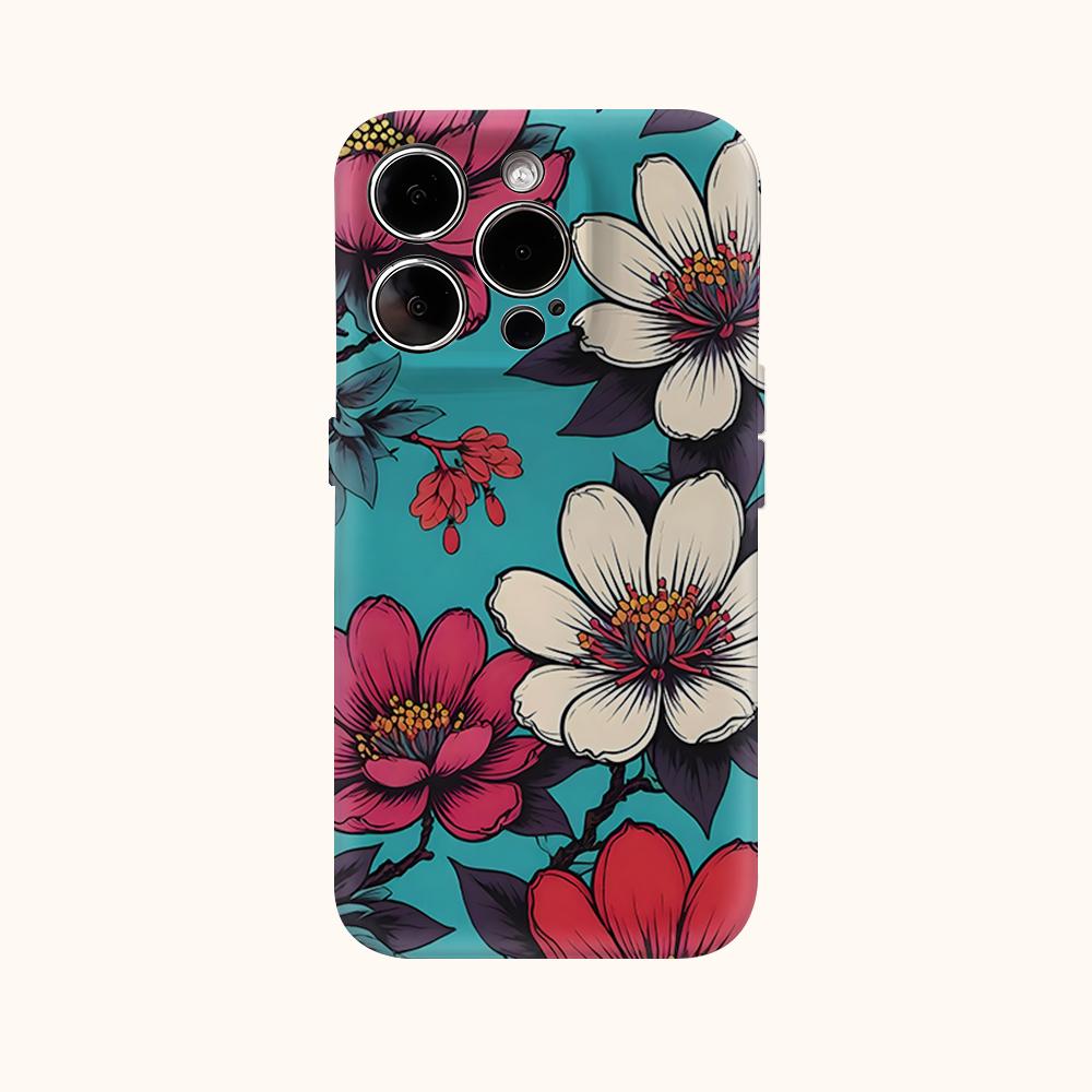 Бирюзовый Цветочный Арт Принт Чехол для Телефона для IPhone 17AIR 16E 16 15 14 13 12 11 17 Pro Max Plus Двухслойная Задняя Крышка