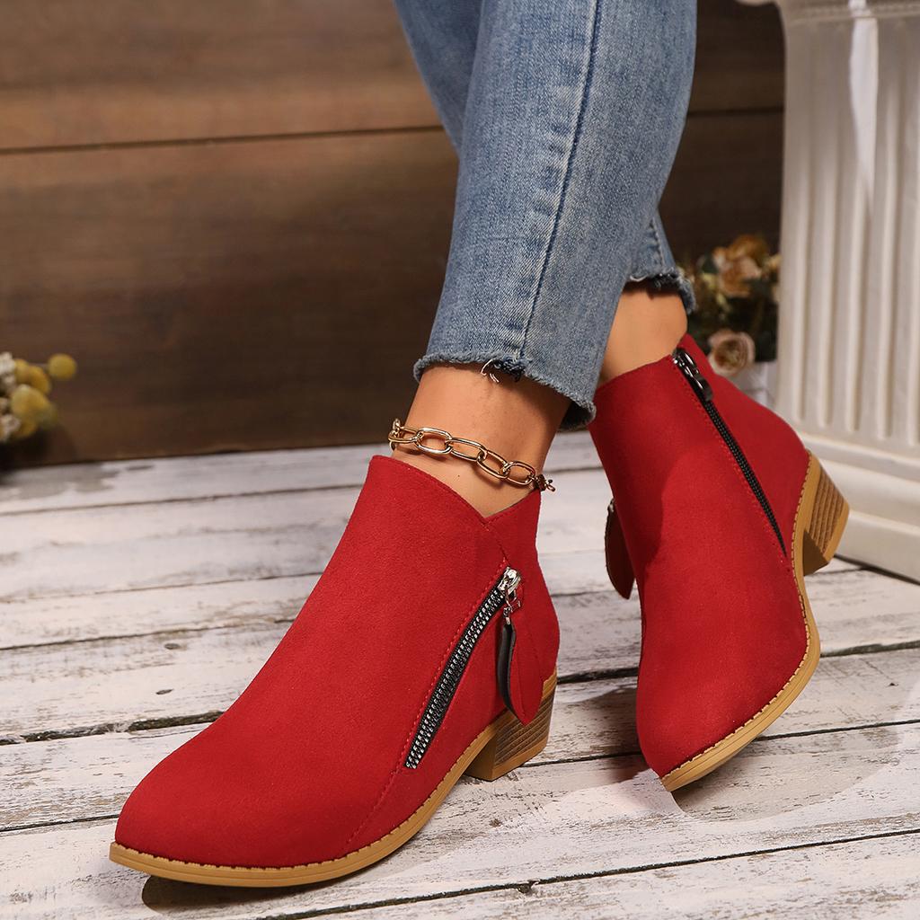 Fashion 2024New Women's Boots Pionted Toe Low Heel Shoes for Women Zip Platform Modern Boots Outdoor Fashion Anti-slip Ankle Women Shoes