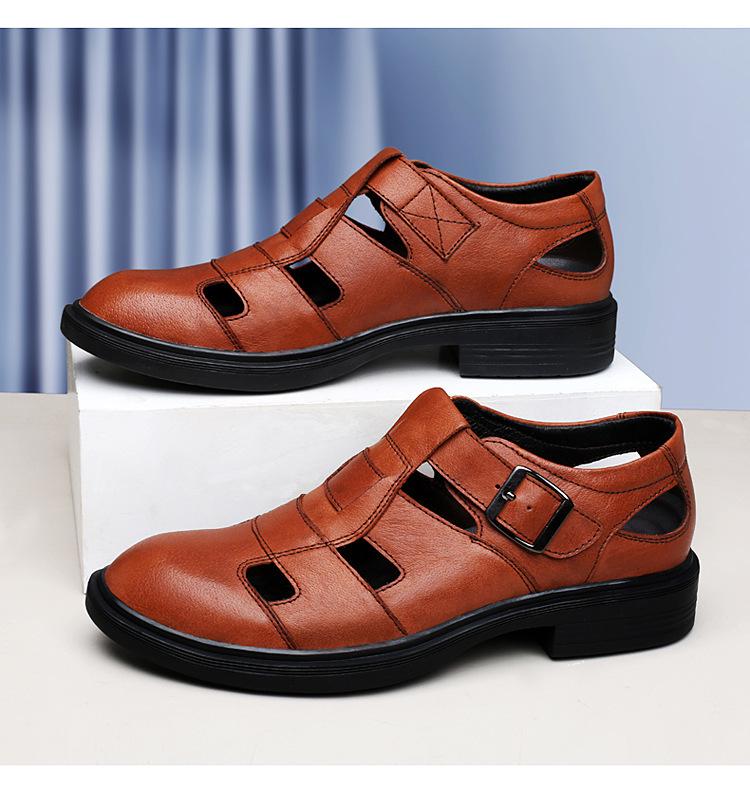 Мужские дышащие перфорированные кожаные сандалии - Business Casual, толстая подошва