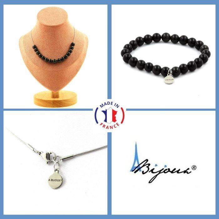 Stones and Minerals. Jewelry Set Bracelet Necklace 15 Black Obsidian Beads 8 Mm. Chain Customizable Size.