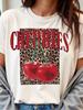 Retro Cherry Leopard Print Round Neck Short Sleeve Women's Spring and Summer Daily Casual Fashion Trend T-shirt Women's Clothing