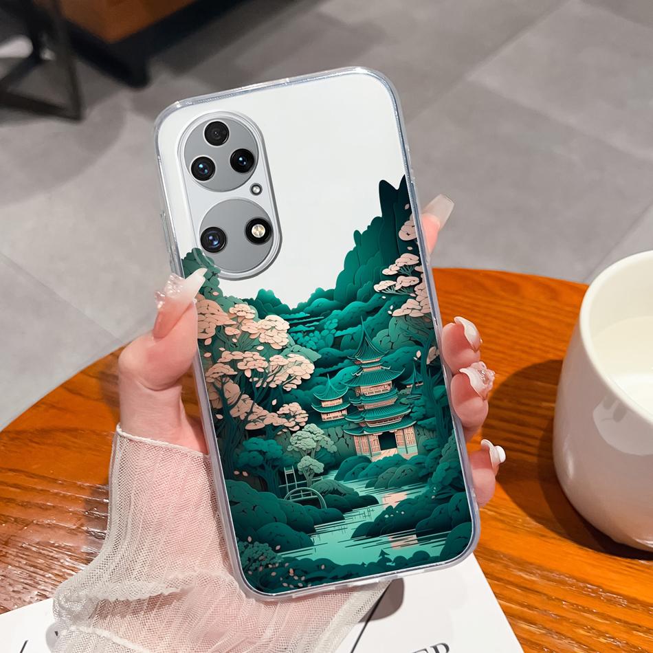 For Huawei P50 Pro P50E Phone Case Lucky Flowers Patterns Transparent Protective Funda For Huawei P 50 Soft TPU Silicone Bumper