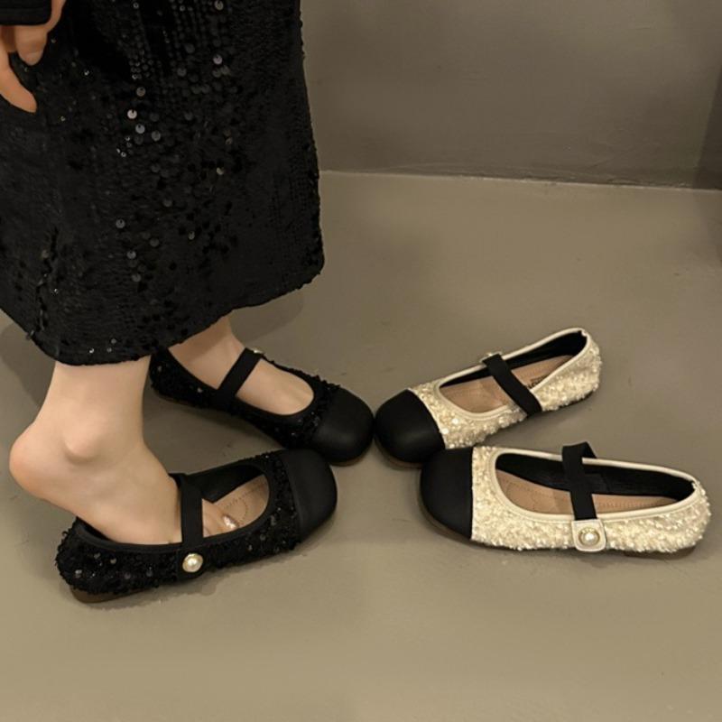 Fashion Bling Bead Flats Shoes for Woman Autumn Luxury Fashion Shallow Shoes Designer Elegant 2025 New Sneaker Party Zapatillas De Mujer