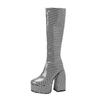 Fashion Women's Boots Winter Fashion Zebra Print Wedding Catwalk Sexy Thick Heel Knee-high Boots Pattern Leather Zipper Motorcycle Boots