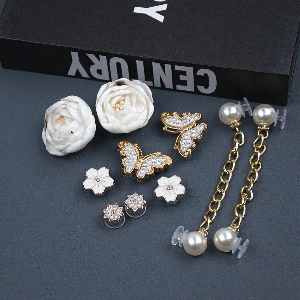 Подвеска для обуви, булавки «сделай сам», белая роза, бабочка, бриллиантовая цепочка, украшение, пряжка для обуви с отверстиями, набор подвесок, аксессуары, подарок для детей для мальчиков и девочек