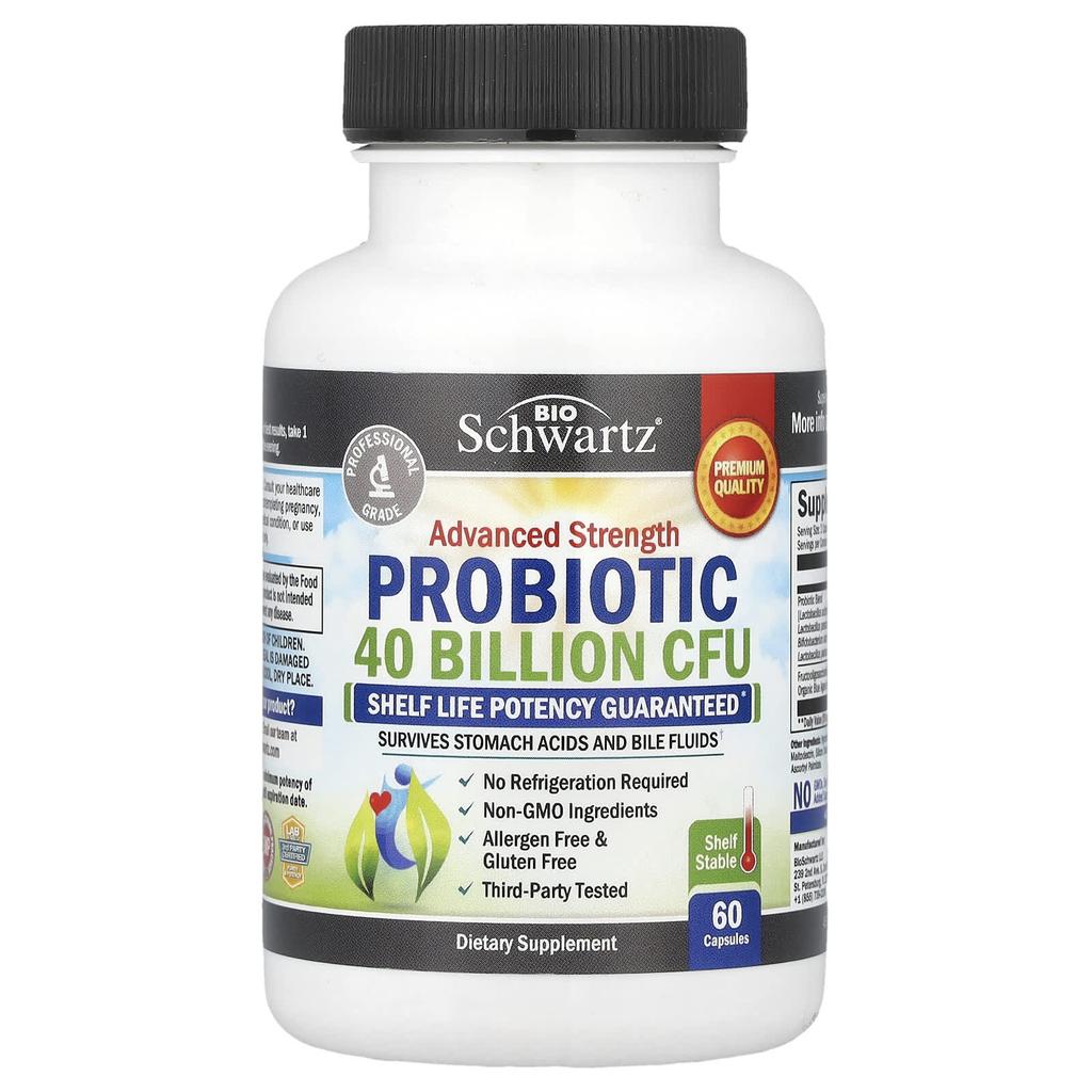 BioSchwartz Advanced Strength Probiotic, 40 Billion CFU, 60 Capsules (20 Billion CFU Per Capsule)