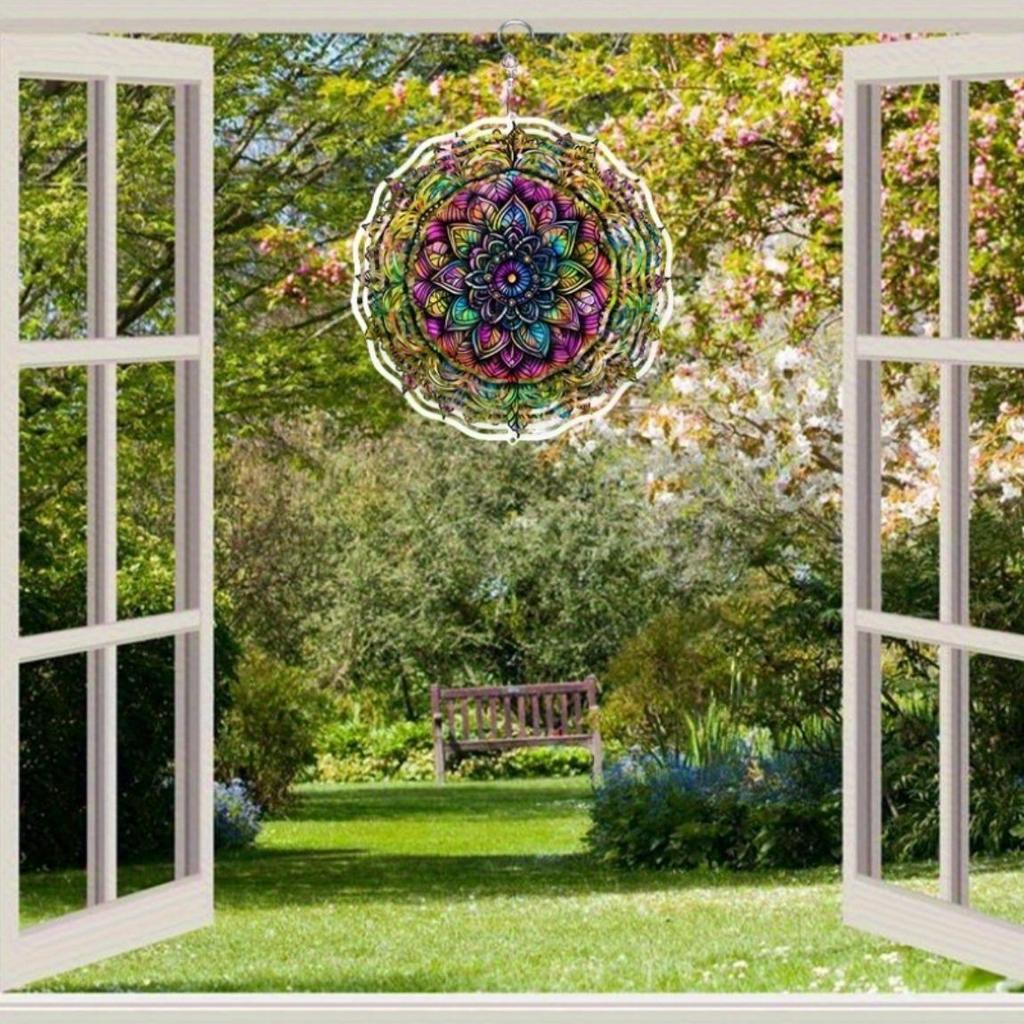 Металлический колокольчик с индийским узором мандалы для украшения сада, балкона на открытом воздухе, подвесное украшение с 3D-печатью, не требует батареек, идеальный подарок