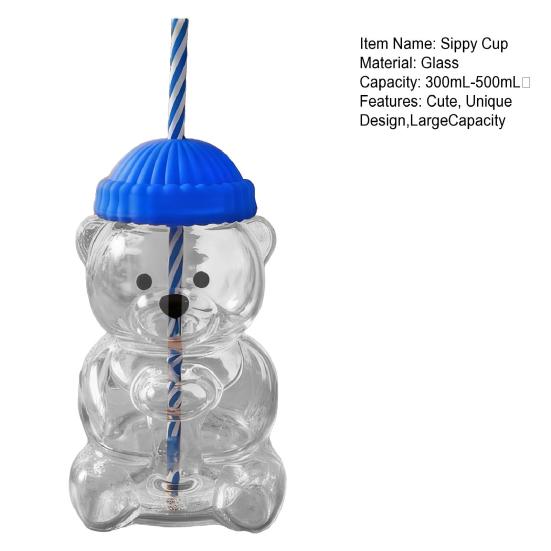 Кружка-поильник «Мишка» с крышкой и соломинкой, милый дизайн мишки, стеклянный стакан для сока, молока, чая, смузи, можно использовать в микроволновой печи, чашка для напитков для детей и взрослых