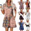 Женские летние повседневные платья с круглым вырезом, плиссированные, с карманами, с принтом, с коротким рукавом