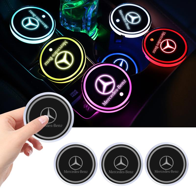 CRR1 Car Luminous Water Cup Pad LED Atmosphere Light For Mercedes Benz A C E GLC GLA Class W177 W212 W213 X156 W166 X247 Accessories