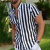 S-XXXXXL Summer Men's Short Sleeve Striped Shirt Casual Loose Tops Basic Camisa T-shirts