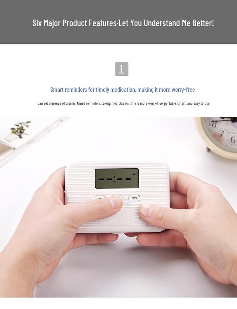 Компактный умный таймер для таблеток с 6 отделениями