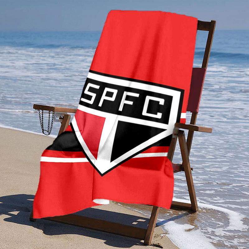 proof beach towel with São Paulo FC logo pattern - soft,absorbent,quick-drying,machine washable - perfect for swimming,camping,bathing