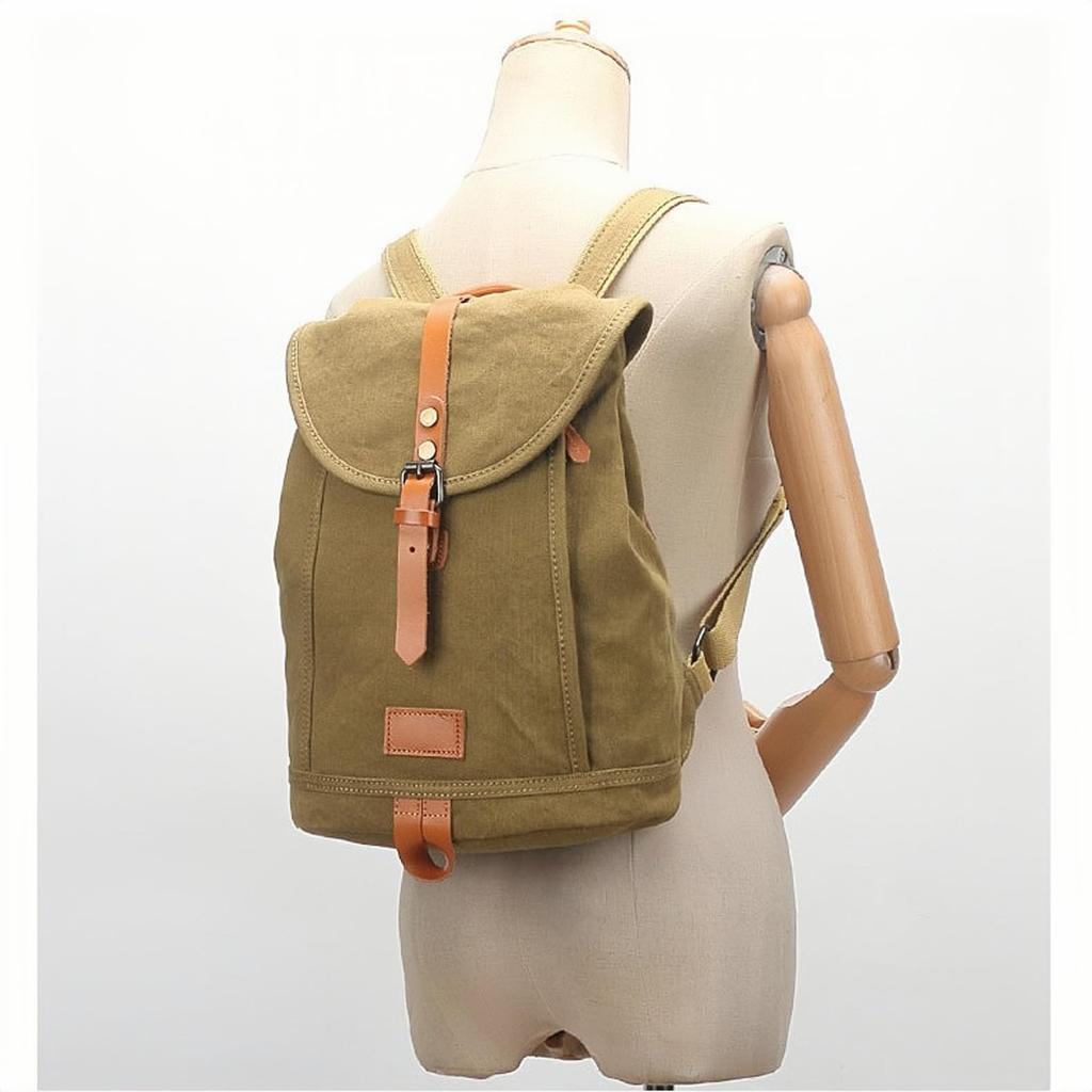 IOKI HAPU Canvas and Genuine Leather Backpack with Back Water Rucksack Pocket, Repellent, Mother's Bag, (green)