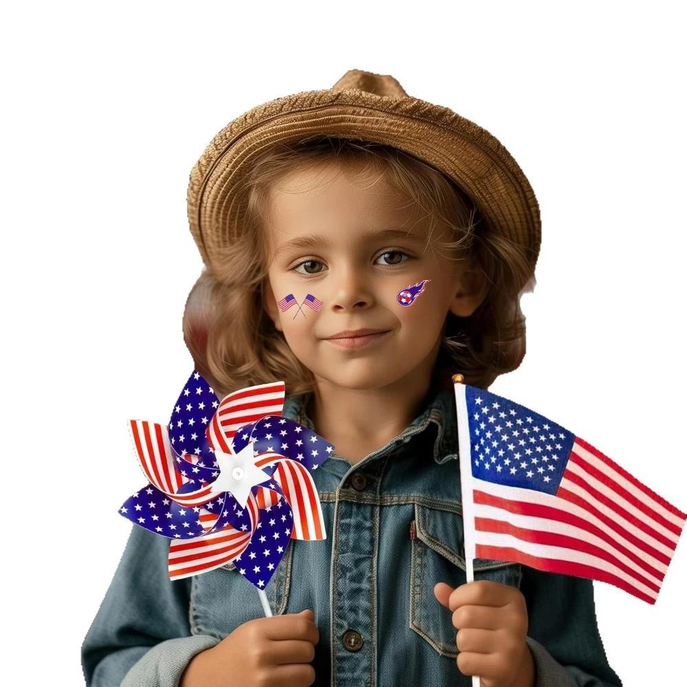 26pcs 2026 Temporary Tattoos National Flag Stickers Fans Waterproof Fake Tattoo American Flag Windmill Celebration Supplies