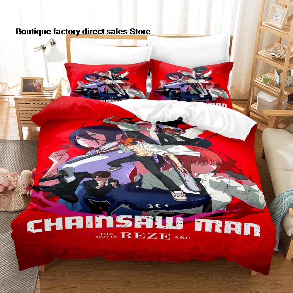 3 шт. Набор постельного белья Chainsaw Man Denji Аниме 3D-печать Shonen Manga Пододеяльник Наволочки для Подростков Комната Фанатов Декор Подарок Постельное белье