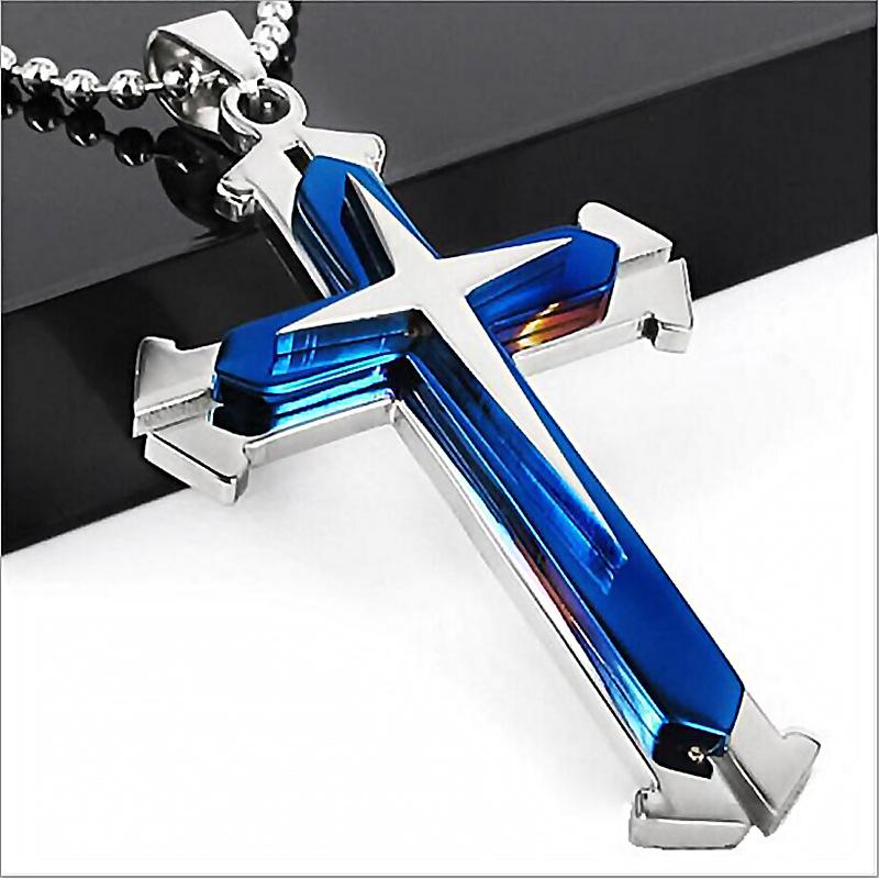 New Cross Pendant Necklace For Men Simple Cool Zircon Black Gold Color Stainless Steel Chain Hip Hop Punk Jewelry Gift
