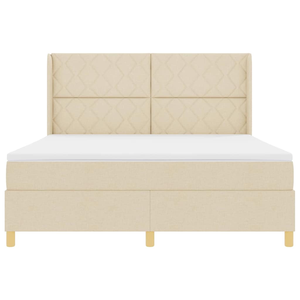 Boxspring Bed with LED Light Strips Cream 180 x 200 cm Fabric