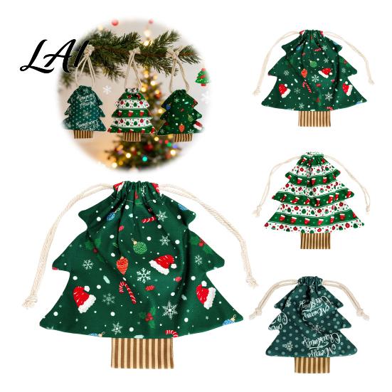 Festive Hanging Ornaments Christmas Tree Shaped Gift Bags with Drawstring Reusable Holiday Fabric Bags Winter Goodie Storage Pouches for Present