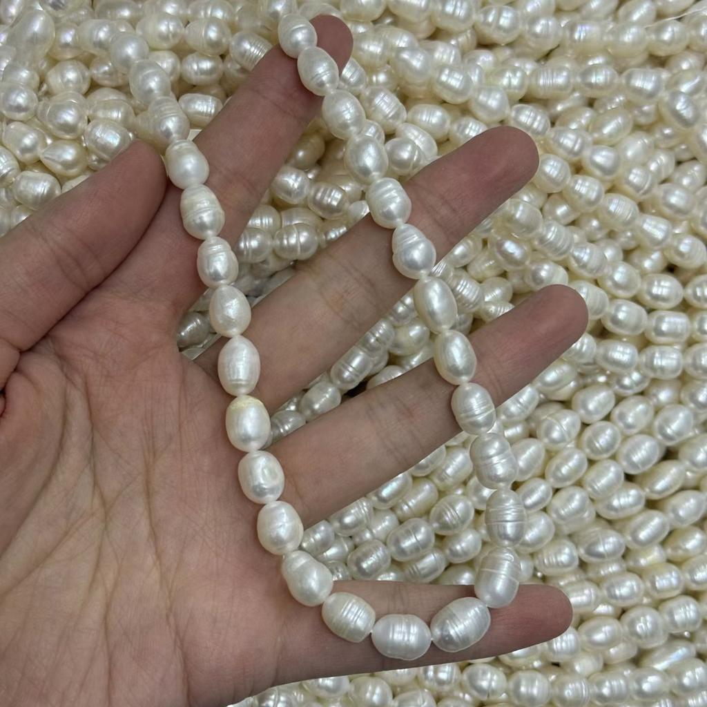 1 нить, Белый натуральный пресноводный жемчуг, Ручная работа, Бусины из риса для изготовления ювелирных изделий, Поделки DIY (Бусины 7,5-8,5 мм, Длина 36 см)
