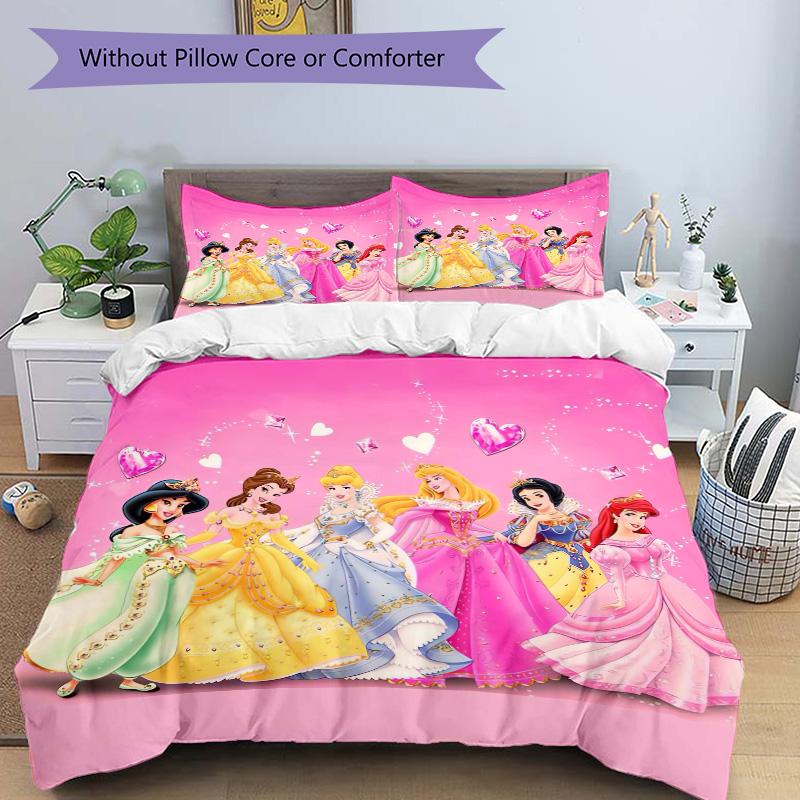 Princesses Colorful Dresses Print 3Pcs Bedding Setduvet Cover With 2 Bedropillowcase Home Birthday Gift