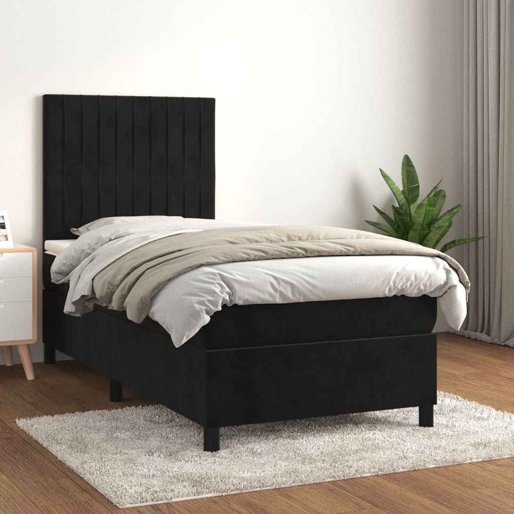 Box Spring Bed with Mattress Black 90 x 190 cm Velvet