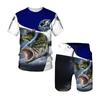 Men's Summer Fishing Camping Set T-shirt + Shorts 2-piece Set Outdoor Sportswear Tracksuits Oversized Short Sleeve Clothes Suit