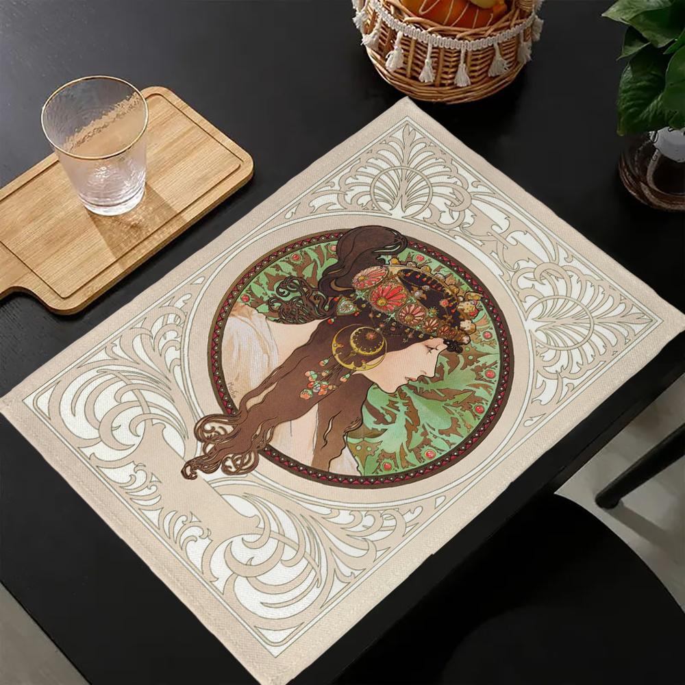 Alphonse Mucha Table Mat Kitchen Decoration Placemat Table For Wedding Dining Accessories Table Mat