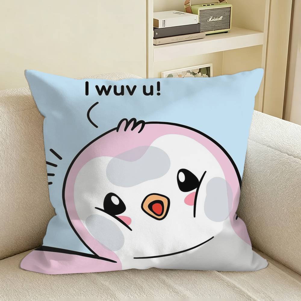 Lovely Pudgy Penguins Couple Square Sofa Pillow Cover Solid Color Living Room Home Decor Cushion Case