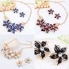 Fashion Women Rhinestone Flower Statement Pendant Necklace Earrings Jewelry Set ARI