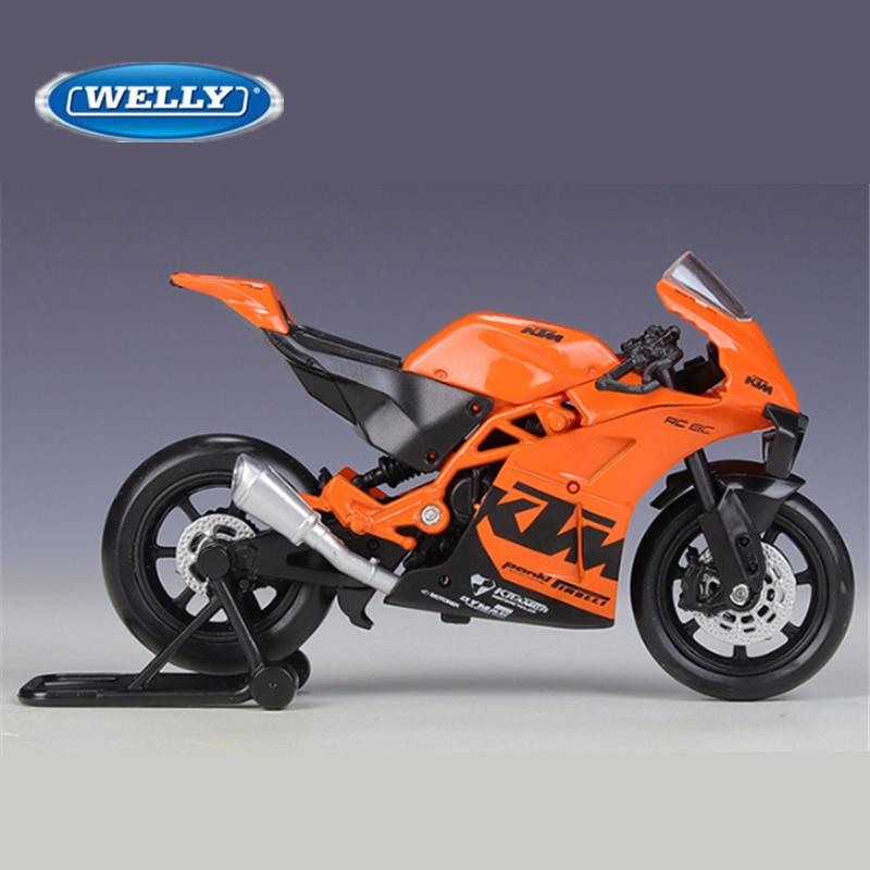 Welly 1/18 KTM RC 8C Металлическая модель уличного спортивного мотоцикла Литье под давлением Металлический модельный мотоцикл для шоссейных гонок Симуляция Детские подарки