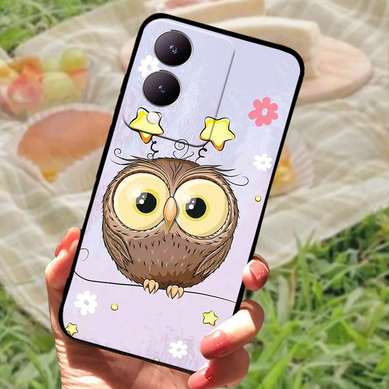 Чехол для Vivo Y17s Модный Мультяшный Черный Силиконовый Мягкий Задний Чехол-Крышка Для Vivo Y17s Чехол для Телефона 6.56" Y 17 s Funda Coque