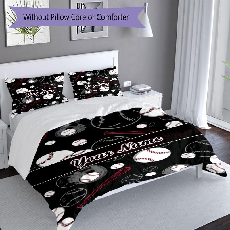 3PC Custom Name Baseball Sports Bedding Set Duvet Cover Closure Includes 1 Duvet Cover & 2 Pillowcases for Bedroom
