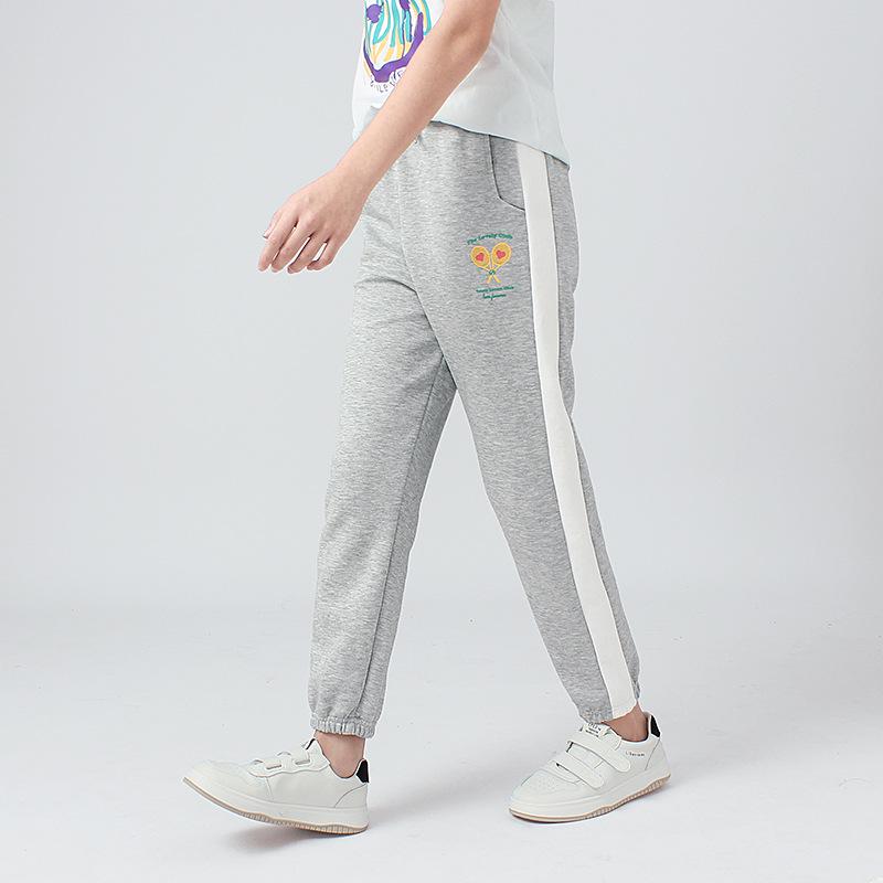 Spring Korean-Style Kids' Color-Block Knitted Sports Trousers - Anti-Mosquito Design for Girls