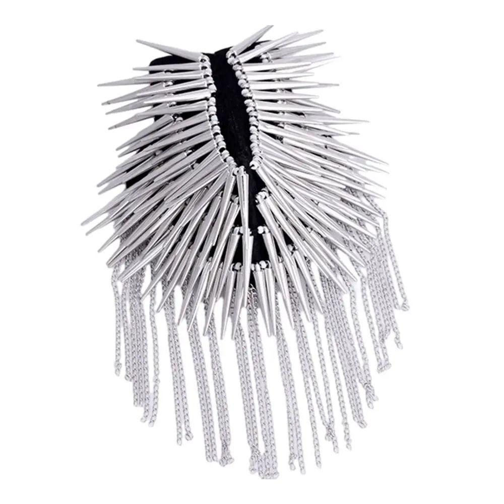Cool Tassel Chain Epaulette Breastpin Jacket Vintage Brooch Rivet Shoulder Badges Knight's uniform