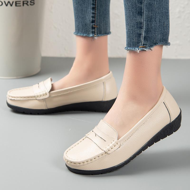 Women's Penny Loafers Leather Driving Moccasins Comfort Flats Casual Slip On Blue Nurse Plus Size Ballets Shoes for Girl