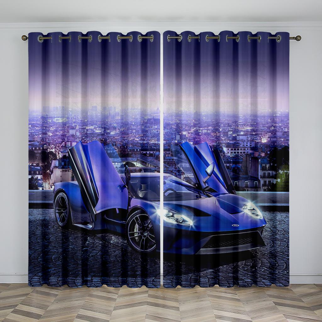 Ebony Sports Car Movie Printed Pattern Contemporary Boys Drapes Windowpane Drapes for Livingroom Space Bedchamber Kitchen 2 Panels Decoration