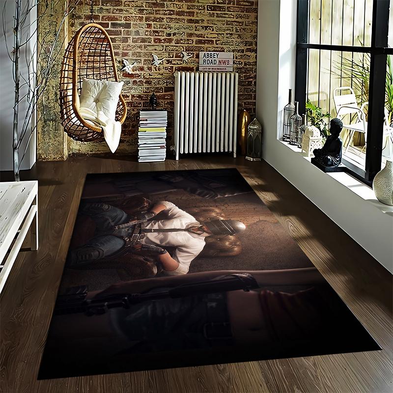 Stylish Gaming Rug with Action Character in Intense Atmosphere Suitable for use as an anti-slip game mat for living room and bedroom sofas