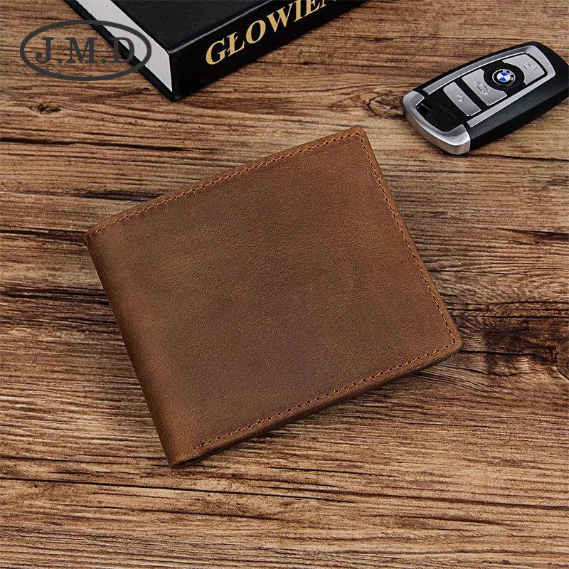 Jiamida Men’s Crazy Horse Leather Retro Cowhide Wallet – Short Dollar Clip with Multi-Card Slots
