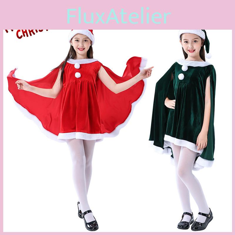 Очаровательный Рождественский Бархатный Наряд для Малышек с Плащом-Накидкой Санта-Клаус Эльф