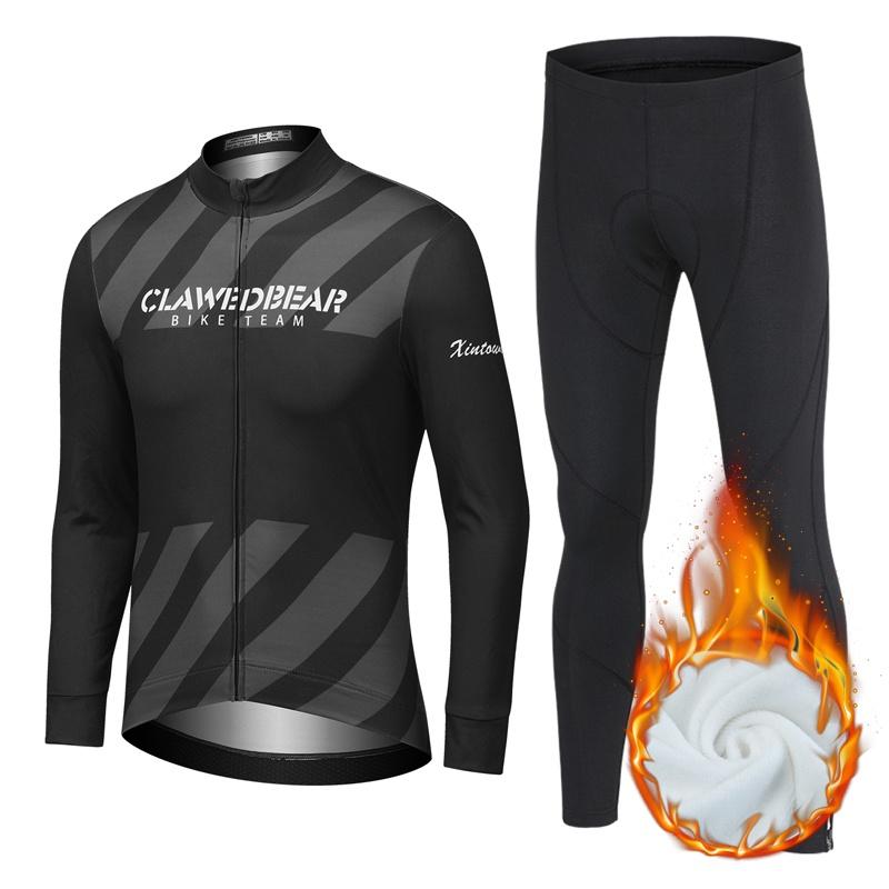 Зимние флисовые трикотажные изделия для езды на велосипеде, комплект одежды для велоспорта, сохраняющий тепло, мужской велосипедный костюм с длинным рукавом